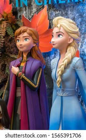 KUALA LUMPUR, MALAYSIA - NOVEMBER 17, 2019: Princess Elsa and Anna from Frozen 2 Magical Journey. This event is a promotion for new Disney blockbuster movie