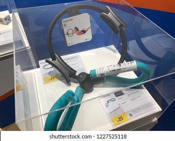 Kuala Lumpur, Malaysia - November 2018 : Decathlon Sporting Goods And Outdoors Store In Damansara Utama. Toning Ring Of Sale In Decathlon Market. Damansara, Malaysia.