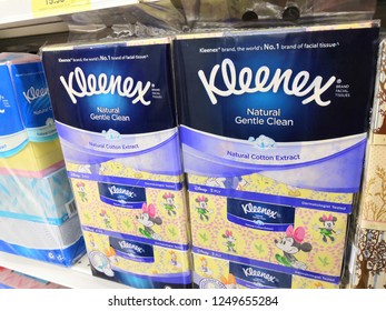 Kuala Lumpur ,Malaysia - November 2018 : Kleenex Tissue Paper Brand Display For Sale In The Supermarket Shelf.