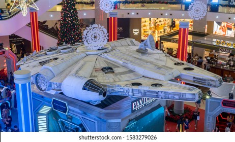 KUALA LUMPUR, MALAYSIA - NOVEMBER 23, 2019: Millenium Falcon from Star Wars The Rise of Skywalker. This is a road show for promotion new Starwars movie
