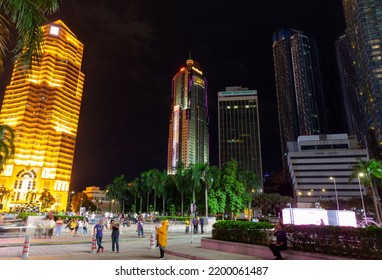 Kuala Lumpur, Malaysia - November 28, 2019: Kuala Lumpur Downtown Night Street View With The Public Bank Building