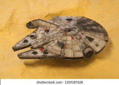 KUALA LUMPUR, MALAYSIA -NOVEMBER 3, 2018: Selected focused scale model of Millennium Falcon space ship from Star Wars franchise movies. The model displayed by the collector for the public. 