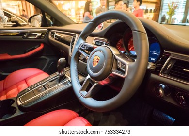 KUALA LUMPUR, MALAYSIA - NOVEMBER 4, 2017: Interior from Porsche Macan S at roadshow in Kuala Lumpur, Malaysia.