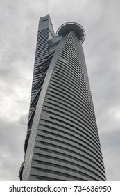 Kuala Lumpur, Malaysia - Oct 14, 2017 : Menara TM Or Telekom Tower Is A Modern Skyscraper With A Unique Bamboo Shoot Design. Headquarters Of Telekom Malaysia.