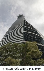 Kuala Lumpur, Malaysia - Oct 14, 2017 : Menara TM Or Telekom Tower Is A Modern Skyscraper With A Unique Bamboo Shoot Design. Headquarters Of Telekom Malaysia.