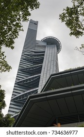 Kuala Lumpur, Malaysia - Oct 14, 2017 : Menara TM Or Telekom Tower Is A Modern Skyscraper With A Unique Bamboo Shoot Design. Headquarters Of Telekom Malaysia.