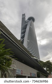 Kuala Lumpur, Malaysia - Oct 14, 2017 : Menara TM Or Telekom Tower Is A Modern Skyscraper With A Unique Bamboo Shoot Design. Headquarters Of Telekom Malaysia.