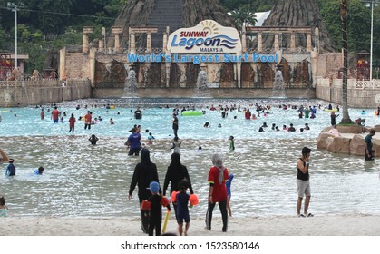 KUALA LUMPUR, MALAYSIA - OCTOBER 07, 2019 View Of The Sunway Lagoon Theme Park With Sunway Resort Hotel And Sunway Pyramid Mall, Built And Owned By The Sunway Group.