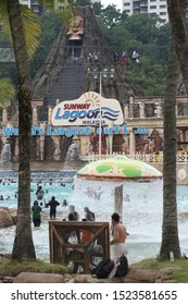 KUALA LUMPUR, MALAYSIA - OCTOBER 07, 2019 View Of The Sunway Lagoon Theme Park With Sunway Resort Hotel And Sunway Pyramid Mall, Built And Owned By The Sunway Group.