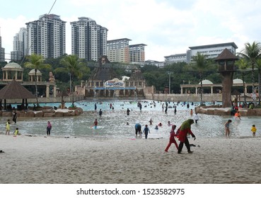 KUALA LUMPUR, MALAYSIA - OCTOBER 07, 2019 View Of The Sunway Lagoon Theme Park With Sunway Resort Hotel And Sunway Pyramid Mall, Built And Owned By The Sunway Group.