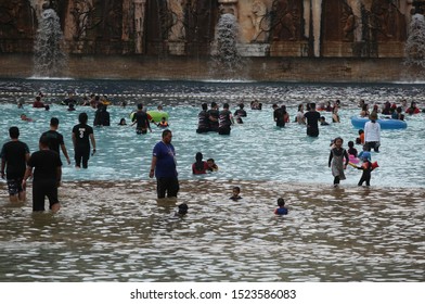 KUALA LUMPUR, MALAYSIA - OCTOBER 07, 2019 View Of The Sunway Lagoon Theme Park With Sunway Resort Hotel And Sunway Pyramid Mall, Built And Owned By The Sunway Group.