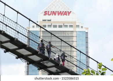 KUALA LUMPUR, MALAYSIA - OCTOBER 07, 2019 View Of The Sunway Lagoon Theme Park With Sunway Resort Hotel And Sunway Pyramid Mall, Built And Owned By The Sunway Group.