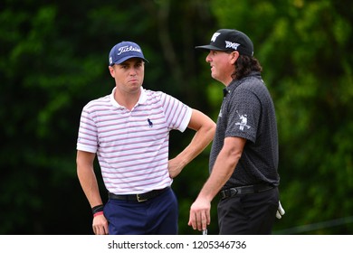 KUALA LUMPUR, MALAYSIA - October 12: Justin Thomas(L) And Pat Perez(R) Of United States Pictured During 2nd Round Of CIMB CLASSIC 2018 At TPC Kuala Lumpur, Kuala Lumpur, Malaysia On October 12, 2018.