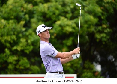 KUALA LUMPUR, MALAYSIA - October 12: Billy Horschel Of United States, Watch His Tee At 4th Holes During Round Two Of CIMB CLASSIC 2018 At TPC Kuala Lumpur, Kuala Lumpur, Malaysia On October 12, 2018.