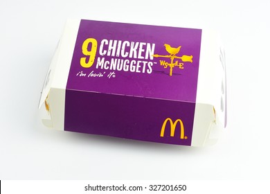 Kuala Lumpur, Malaysia - October 13, 2015: Box Of 9 McDonald Chicken Nugget On White Background.