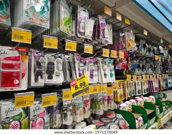 KUALA LUMPUR,\
MALAYSIA - OCTOBER 17, 2020: Various brand of car perfumes display\
for sale inside the supermarket. Sorted by the brand to make easy\
for the customer to choose.\
\
