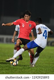 KUALA LUMPUR, MALAYSIA - October 2,2018 : M S Choi  ,left, Of Korea Republic In Action During AFC U-16 Championship 2018 (Quarter Final) Between Korea Republic And India At MBPJ Stadium.