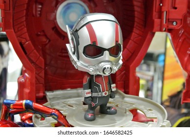 KUALA LUMPUR, MALAYSIA -OCTOBER 5, 2019: Selected focused on Ant-Man character action figure from Marvel Iron Man comics and movies. Displayed by the collector for the public. 
