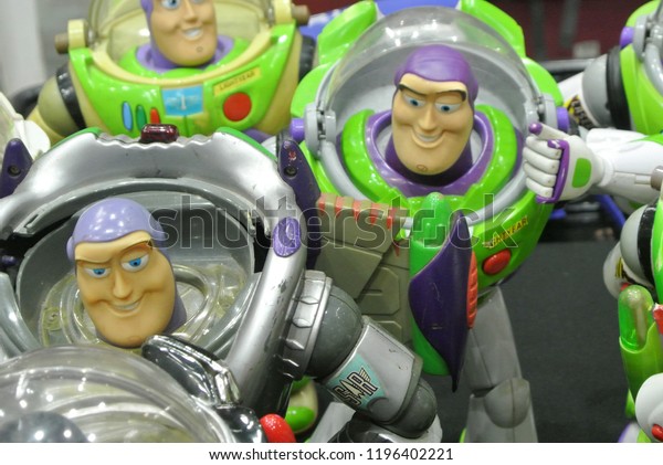KUALA LUMPUR, MALAYSIA -OCTOBER 5, 2018: Buzz Lightyear the Space Ranger superhero fictional action figure from Toy Story franchaise movie and tv series. Display by collectors for public. 