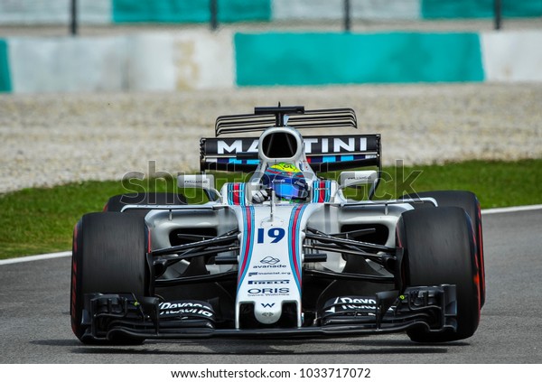 KUALA LUMPUR, MALAYSIA - OKTOBER 1,\
2017 : Felipe Massa of William Martini Racing Team on track during\
Malaysia Formula One Grand Prix at Sepang Circuit\
