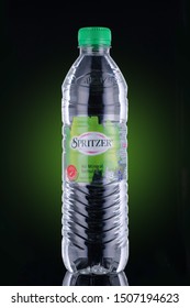 KUALA LUMPUR, MALAYSIA - Sept 18,2019: Spritzer Natural Mineral Water Bottle Isolated On Dark Background