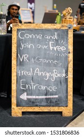 Kuala Lumpur, Malaysia - September 14, 2019 : Virtual Reality (VR) Signboard Written In Chalk At Malaysian Digital Fair In Malaysia International Trade And Exhibition Centre (Mitec).