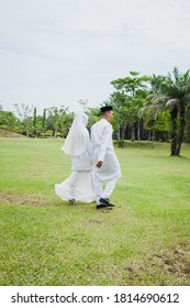 Kuala Lumpur, Malaysia - September 14 2020 : Islamic malay wedding couple during outdoor session shoot.