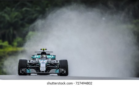 KUALA LUMPUR, MALAYSIA - SEPTEMBER 29, 2017 : Valtteri Bottas of Finland driving the (77) Mercedes AMG Petronas F1 Team on track during Malaysia Formula One Grand Prix at Sepang Circuit.