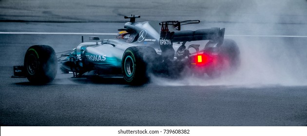 KUALA LUMPUR, MALAYSIA - SEPTEMBER 29, 2017 : Lewis Hamilton of Great Britain driving the  Mercedes AMG Petronas F1 Team on track during Malaysia Formula One Grand Prix at Sepang Circuit.