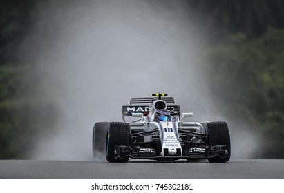KUALA LUMPUR, MALAYSIA - SEPTEMBER 30, 2017 : Lance Stroll of William Martini Racing Team on track during qualifying for the Malaysia Formula One Grand Prix at Sepang Circuit