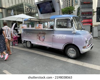 KUALA LUMPUR, MALAYSIA - September 4, 2022 : A Cosmetic Brand Van Parked Outside A Shopping Mall To Promote Its Cosmetic Line Of Makeup