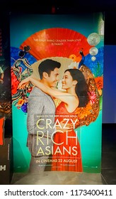 KUALA LUMPUR, MALAYSIA - SEPTEMBER 5, 2018: Crazy Rich Asians movie poster, this contemporary romantic comedy directed by Jon M. Chu