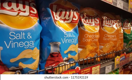 Kuala Lumpur / Malaysia - September 9 2018: LAYS Potato Chips In Grocery Store. Lay's Is The Name Of A Brand For A Number Of Potato Chip Varieties.