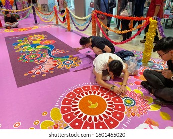 Kuala Lumpur, Malaysia-06th November 2019- The Kolam, also known as Rangoli traditionally done by local Indian origin Hindu community now done by others as well. 