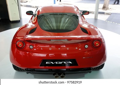 KUALA LUMPUR - MARCH 14 : A Lotus Evora on display at the Proton Power of 1 exhibition on March 14, 2012 in Kuala Lumpur, Malaysia. Lotus Evora can reach a top speed of 260km/h.