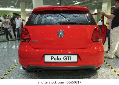KUALA LUMPUR - NOV 12: VW Polo GTI on display at the Car Of The Year Auto Show on November 12, 2011 in Kuala Lumpur, Malaysia. The twin-charged 1.4 litre TSI with 7 speed DSG transmission.