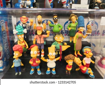 Kuala Lumpur , November 2018 : The Simpsons Toys Display For Sale In Toy Store. The Simpsons Is An American Animated Sitcom Created By Matt Groening For The Fox Broadcasting Company. 