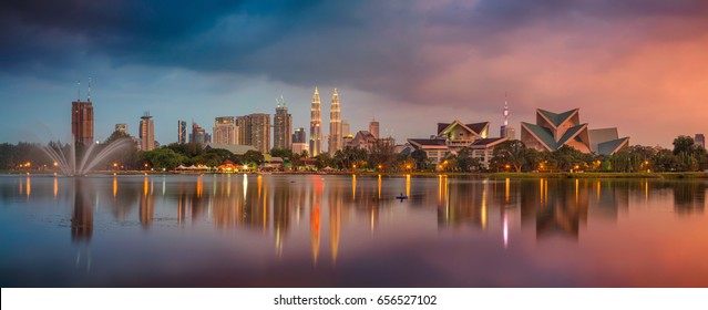 Kuala Lumpur Panorama. Panoramic image of Kuala Lumpur, Malaysia skyline during sunset.