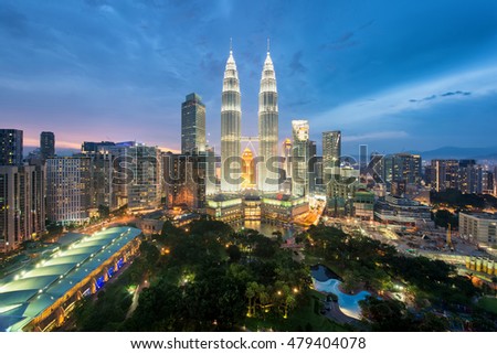 Kuala Lumpur skyline and skyscraper at night in Kuala Lumpur, Malaysia.