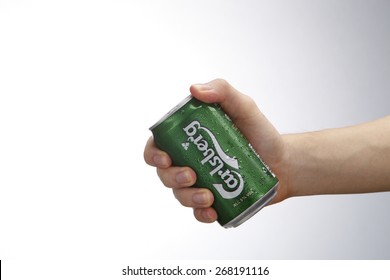 Kuala Lumpur,Malaysia 9th April 2015,hand Holding A Can Of The Carlsberg Beer Drink