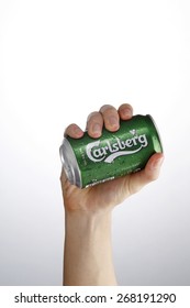 Kuala Lumpur,Malaysia 9th April 2015,hand Holding A Can Of The Carlsberg Beer Drink