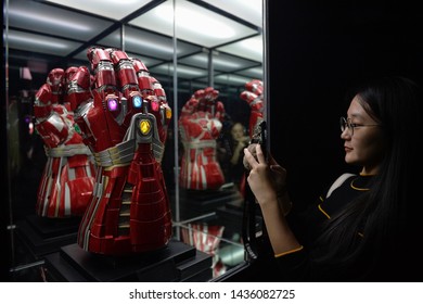 KUALA LUMPUR,MALAYSIA - JUNE 28, 2019: Iron Man Infinity Stone Gauntlet are seen on display during Marvel Studios: Ten Years of Heroes Exhibition at Pavilion Kuala Lumpur.