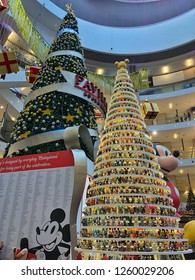 Kuala Lumpur,Malaysia-December 15th,2018:Beautiful Christmas Decoration With Mickey Mouse Small Toys Rack Up On The Cone Here In Pavilion,KL.This Is One Of The High Class Shopping Mall In Kuala Lumpur