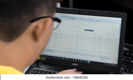 KUALA LUMPUR,MALAYSIA-SEPTEMBER 6,2017 : An Unidentified student doing designing using AUTOCAD in the Design Lab