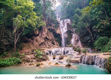 Kuang Si Falls, A Popular Tourist Attraction Near Luang Prabang, Northern Laos