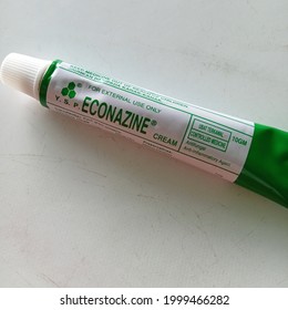 Kuantan Malaysia - 29th June 2021: The Picture Of Econazine Cream For External Use Only. Antifungal And Anti Inflammatory Agent