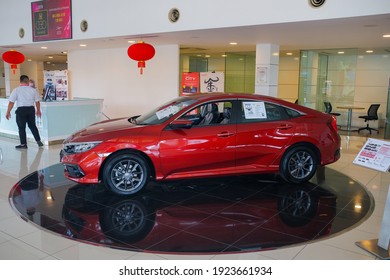 Kuantan, Malaysia - February 23rd,2021 : The Honda car dealership on Kuantan , Malaysia  with new cars for sale .