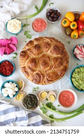 Kubaneh Bread - A Traditional Yemenite Jewish Brioche Bread -baked Overnight For Saturday Breakfast Or Brunch. Copy Space White Background