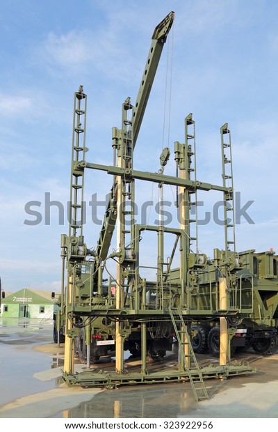 KUBINKA, MOSCOW OBLAST, RUSSIA - JUN 15, 2015:
International military-technical forum ARMY-2015 in
military-Patriotic park. Self-propelled bridge building
installation USM-2