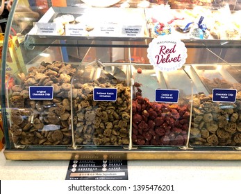 Kuching, Malaysia - May 2019. Variety Of Famous Amos Cookies. Famous Amos Is A Brand Of Cookies Founded In Los Angeles In 1975 By Wally Amos.